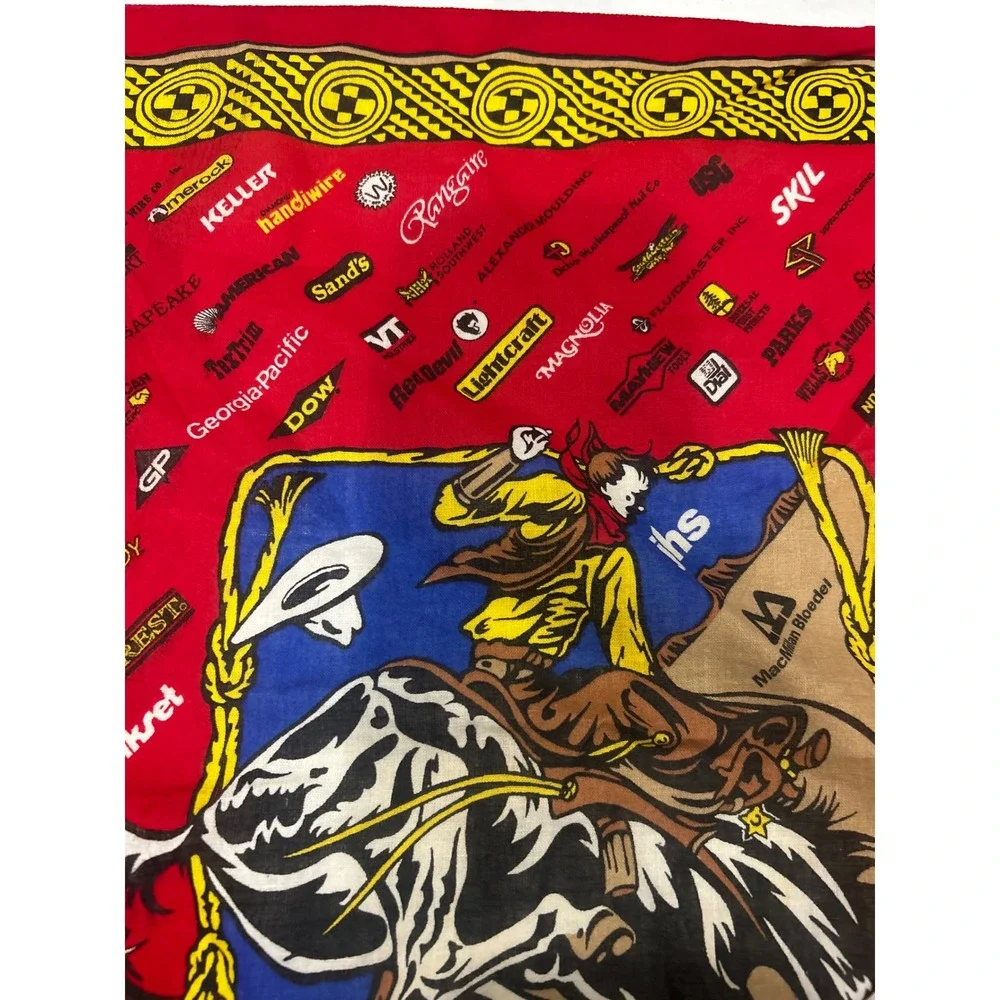 Vintage McCoy's Building Supply Western Cowboy Bronco Logo Bandana Red 21x21